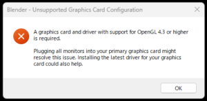 Blenderで「OpenGL 4.3 が必要」エラーでクラッシュする問題解決メモ | CGたてはま